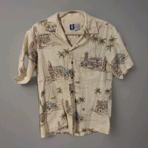 RJC LTD. Hawaiian Button Up Surf Board tiki Statue Wagon Sz. Med. Beach